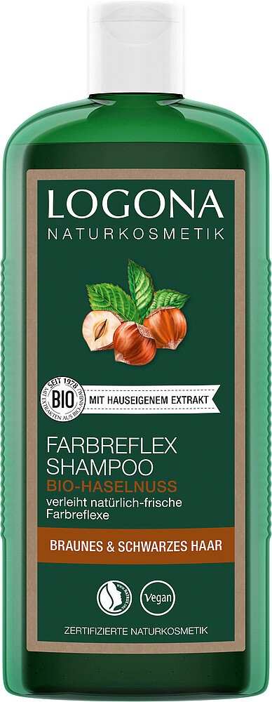 Sampon pentru par vopsit (saten inchis si brunet), cu alune de padure, 250ml Logona