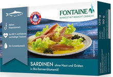 Sardine fara piele si fara oase, in ulei bio de floarea soarelui, 120g Fontaine