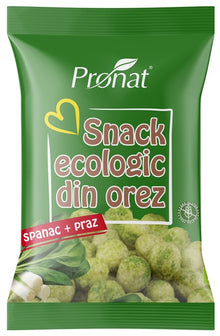 Snack bio din orez cu spanac si praz, fara gluten, 60g Pronat
