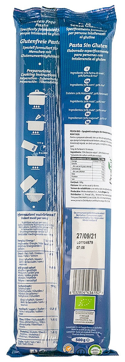 Spaghetti bio din faina de malai si orez, 500g Felicia
