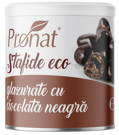 Stafide bio glazurate cu ciocolata neagra, 100g Pronat