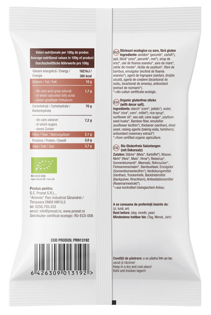 Sticksuri bio cu sare, fara gluten, 45g Pronat