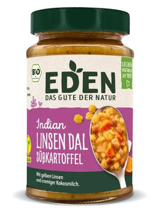 Mancare din linte bio cu cartofi dulci in stil indian, 400g eden