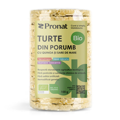 Turte bio din porumb cu quinoa si sare de mare, 100g Pronat