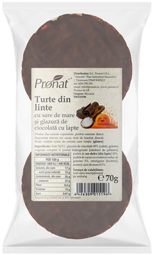 Turte din linte cu sare de mare si glazura de ciocolata cu lapte, 70g Pronat