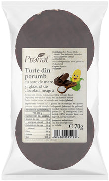 Turte din porumb cu sare de mare si glazura de ciocolata neagra, 70g Pronat