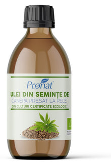 Ulei bio din seminte de canepa presat la rece, 250ml Pronat