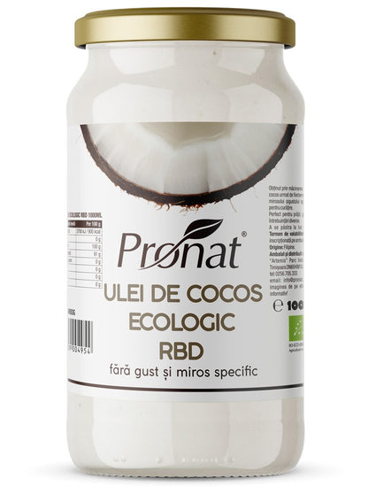 Ulei de cocos bio RBD, 1000ml Pronat