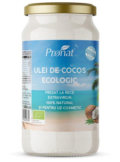 Ulei de cocos extravirgin bio presat la rece 1000ml Pronat