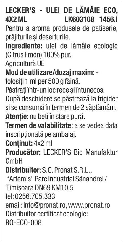 Ulei de lamaie bio, 4x2ml Lecker's