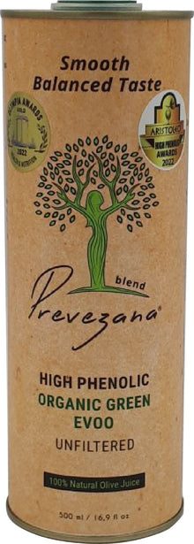 Ulei de masline cu continut mare de fenoli, bio, nefiltrat, gust echilibrat, 500ml Prevezana Green Olive Oil