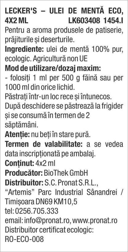 Ulei de menta bio, 4x2ml Lecker's