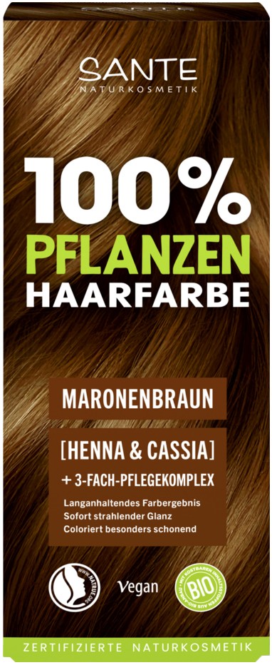 Vopsea BIO pentru păr Castaniu Maroniu Sante – 100% vegetală, fără amoniac (100g)