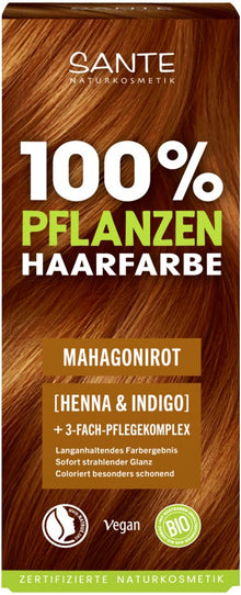 Vopsea BIO pentru păr Roșu Mahon – Sante, 100% vegetală, fără amoniac (100g)