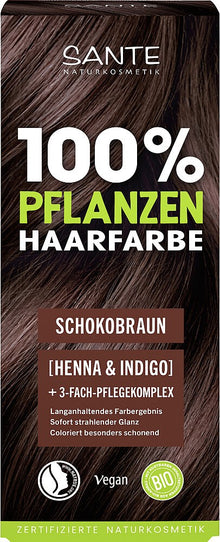 Vopsea BIO pentru păr, Șaten Ciocolată – Sante, 100% vegetală, fără amoniac (100g)