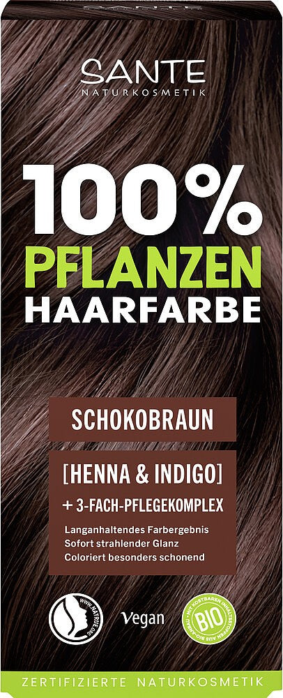 Vopsea BIO pentru păr, Șaten Ciocolată – Sante, 100% vegetală, fără amoniac (100g)