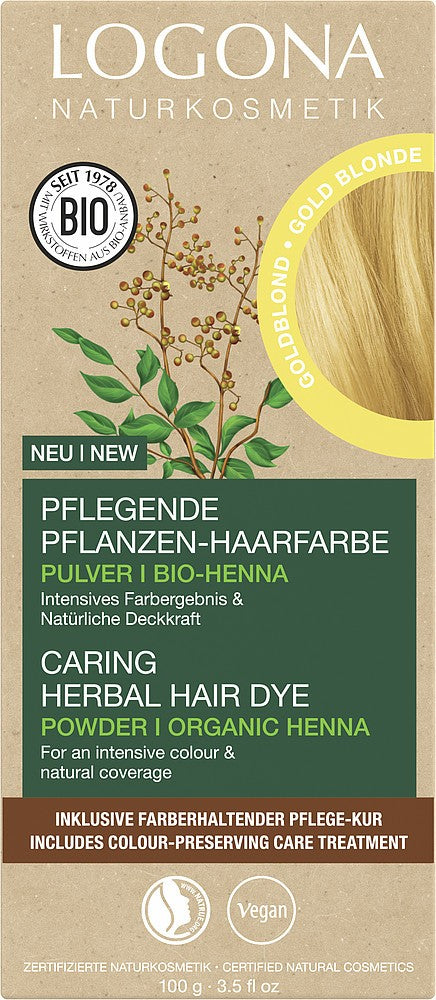 Vopsea de par bio pe baza de plante, 100g blond auriu Logona
