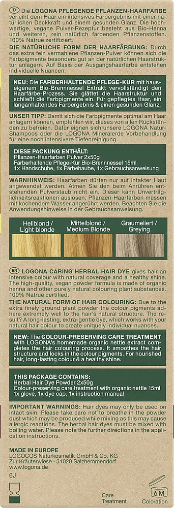 Vopsea de par bio pe baza de plante, 100g blond auriu Logona