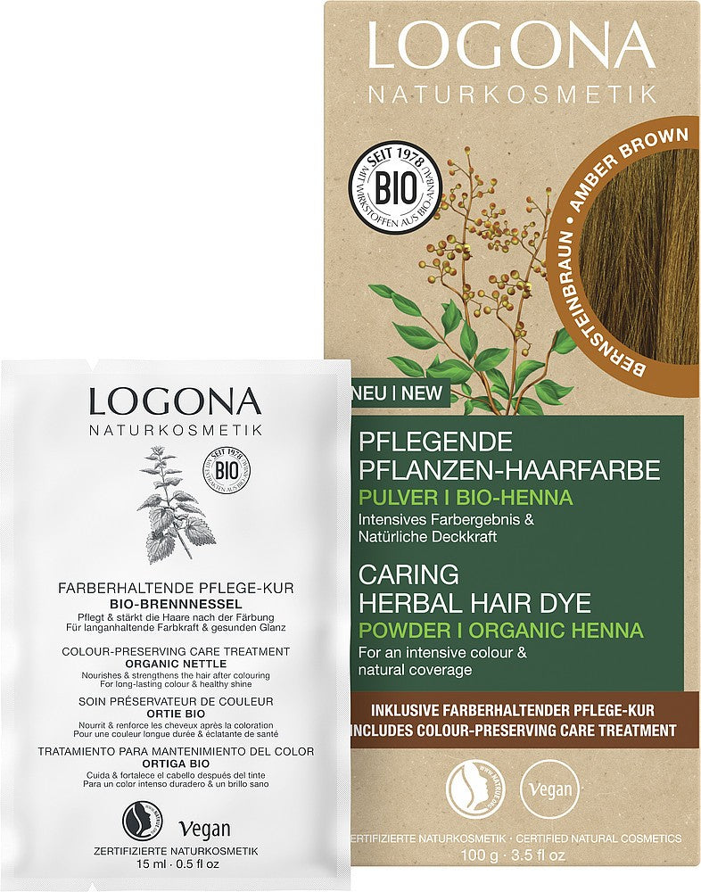 Vopsea de par bio pe baza de plante, maro chihlimbar 100g Logona