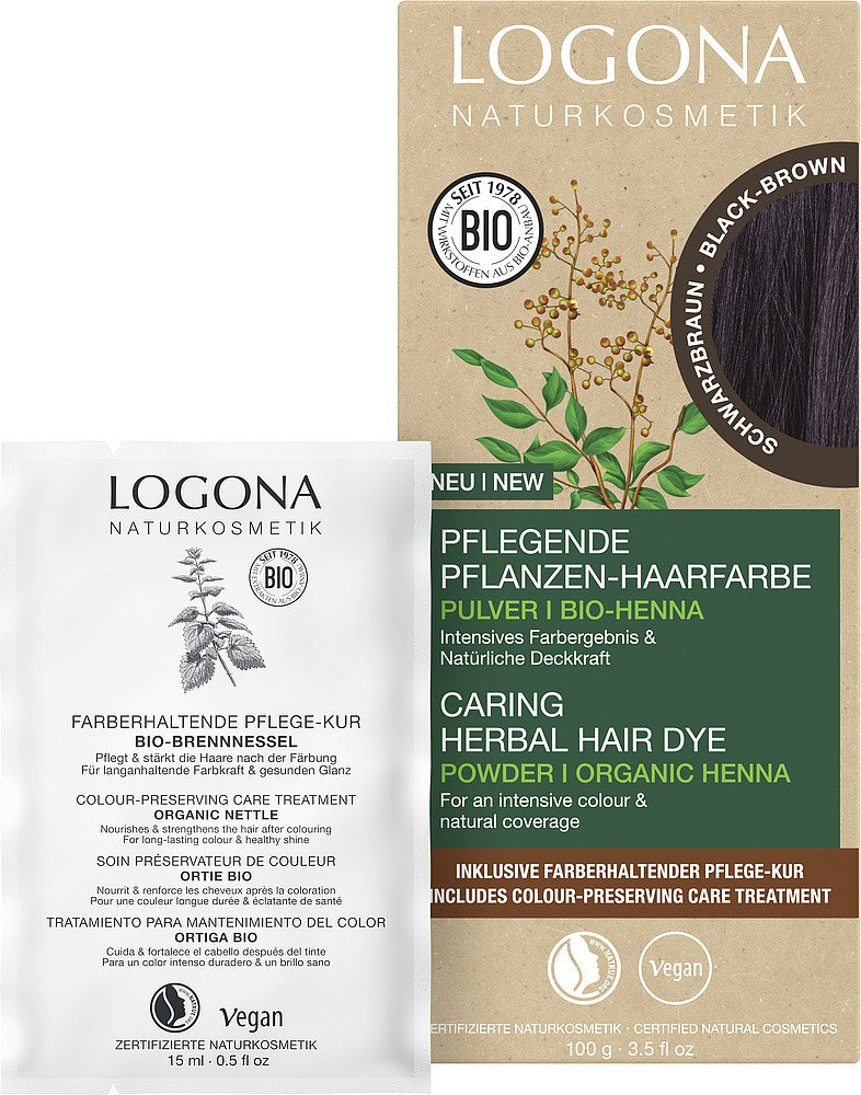 Vopsea de par bio pe baza de plante, maro inchis 100g Logona