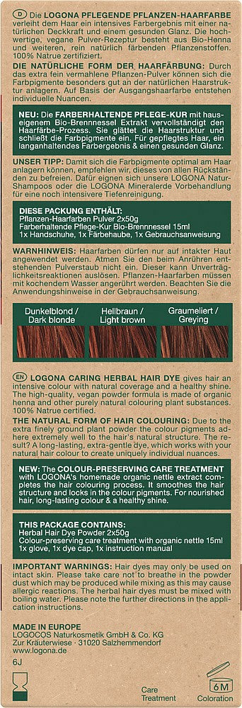 Vopsea de par bio pe baza de plante, rosu mahon 100g Logona