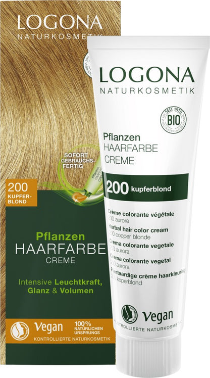 Vopsea de par Crema, Blond cupru 200, 150ml Logona