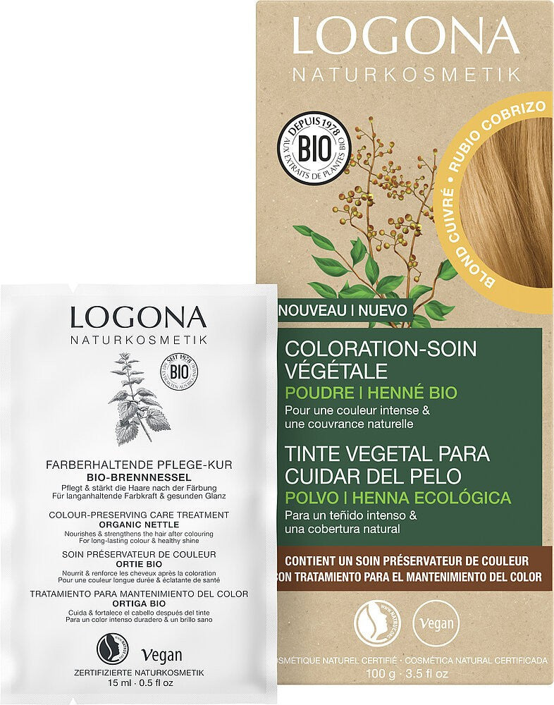 Vopsea de par pulbere, pe baza de plante, blond cupru, 100g Logona