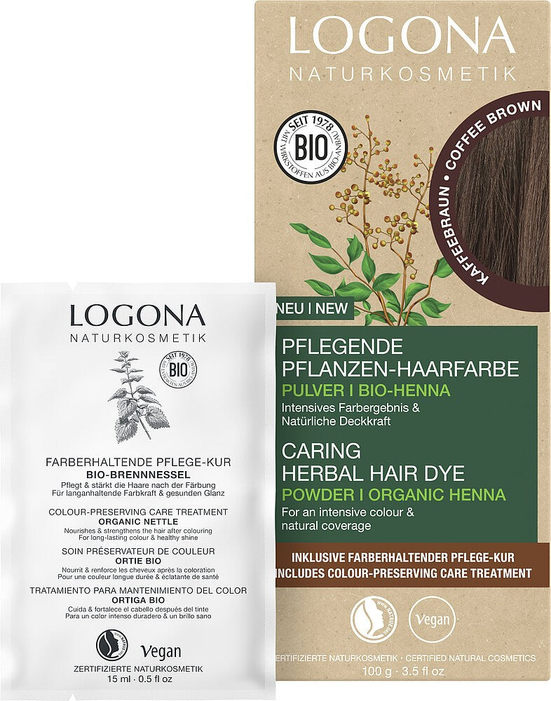 Vopsea de par pulbere, pe baza de plante, castaniu cafea, 100g Logona