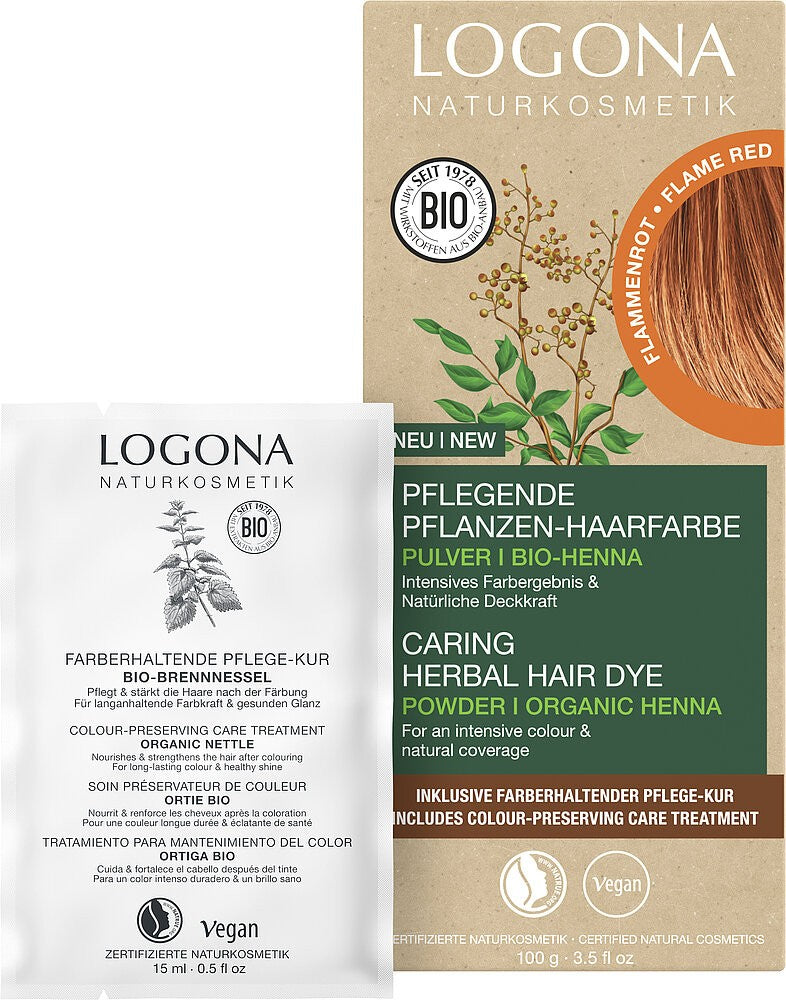 Vopsea de par pulbere, pe baza de plante, rosu foc, 100g Logona