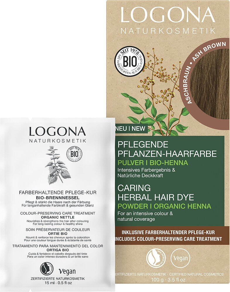 Vopsea de par pulbere, pe baza de plante, saten cenusiu, 100g Logona