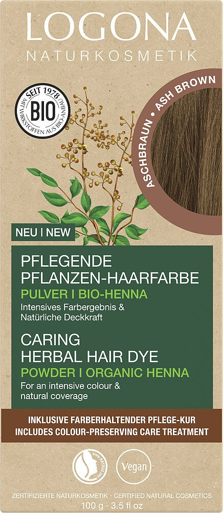 Vopsea de par pulbere, pe baza de plante, saten cenusiu, 100g Logona