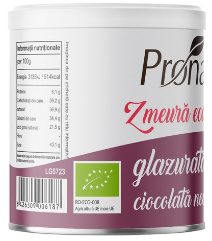 Zmeura glazurata cu ciocolata neagra bio, 100g Pronat