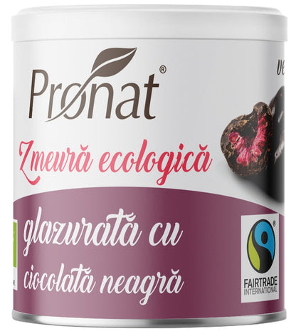 Zmeura glazurata cu ciocolata neagra bio, 100g Pronat